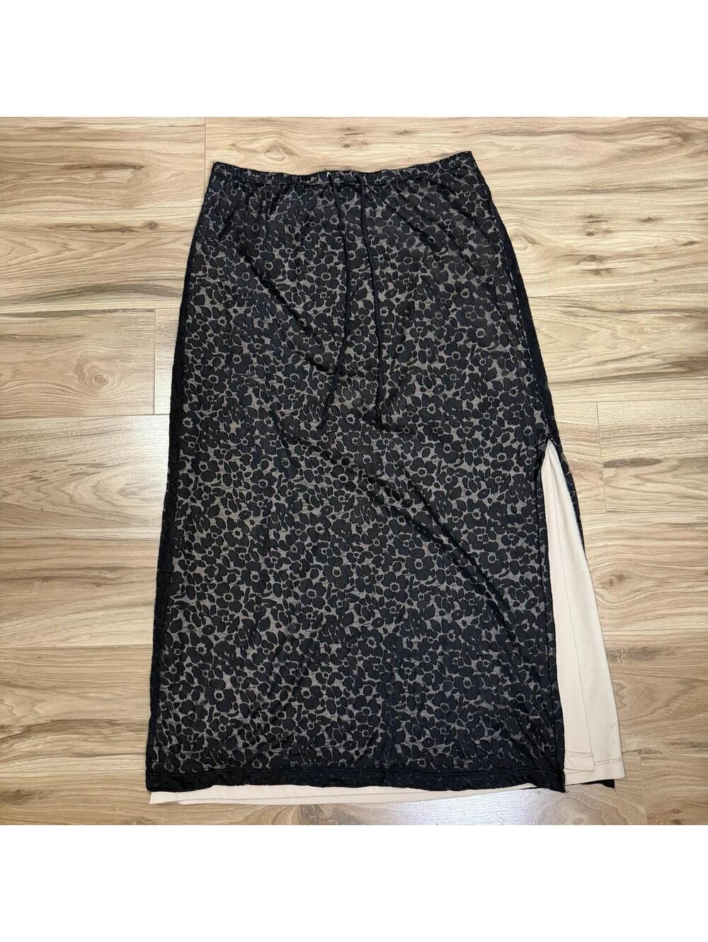 Self Esteem Floral Mesh Maxi Skirt Black Lace Trim Y2K Whimsigoth Size L